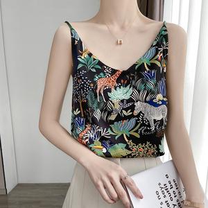 Áo ngực lụa satin in hình hươu cổ chữ V mới dành cho nữ, áo ôm sát một tay, áo lót hiện đại.