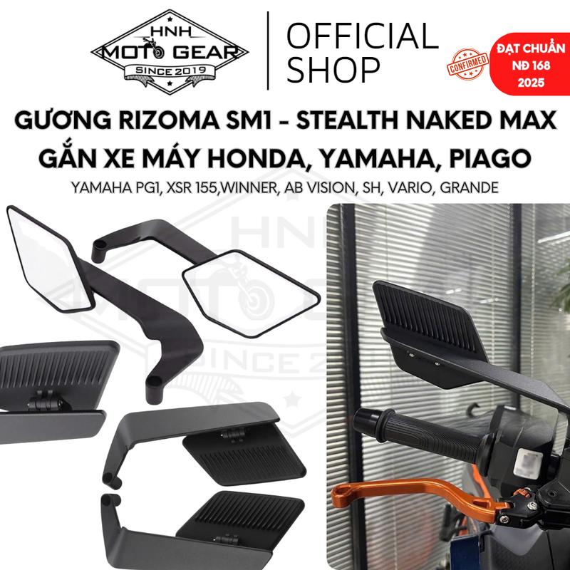 Gương Rizoma SM1 - Stealth Naked Max Cho SH / Vespa / PG1 / XSR / CB / Z1000 / Duke 790 / Ducati Mặt Kính Trắng Góc Rộng