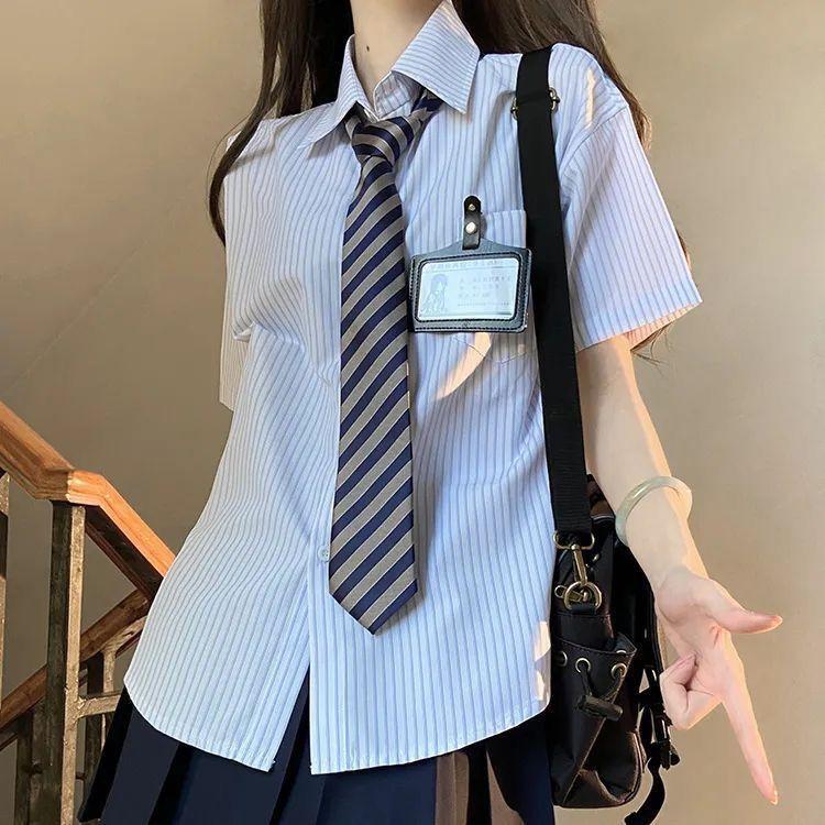 Product Introduction of Three-Piece Summer New Japanese College JK Striped Shirt Short Sleeve Student All-Matching Pleated Skirt Anti-Aging Outfits 14