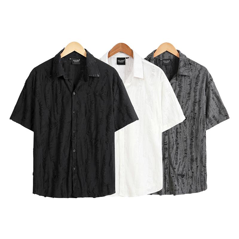 Áo sơ mi nam nữ ngắn tay chất vải cotton wax rách tưa chỉ mềm mát không nhăn Julido Menswear Shirt sơmi