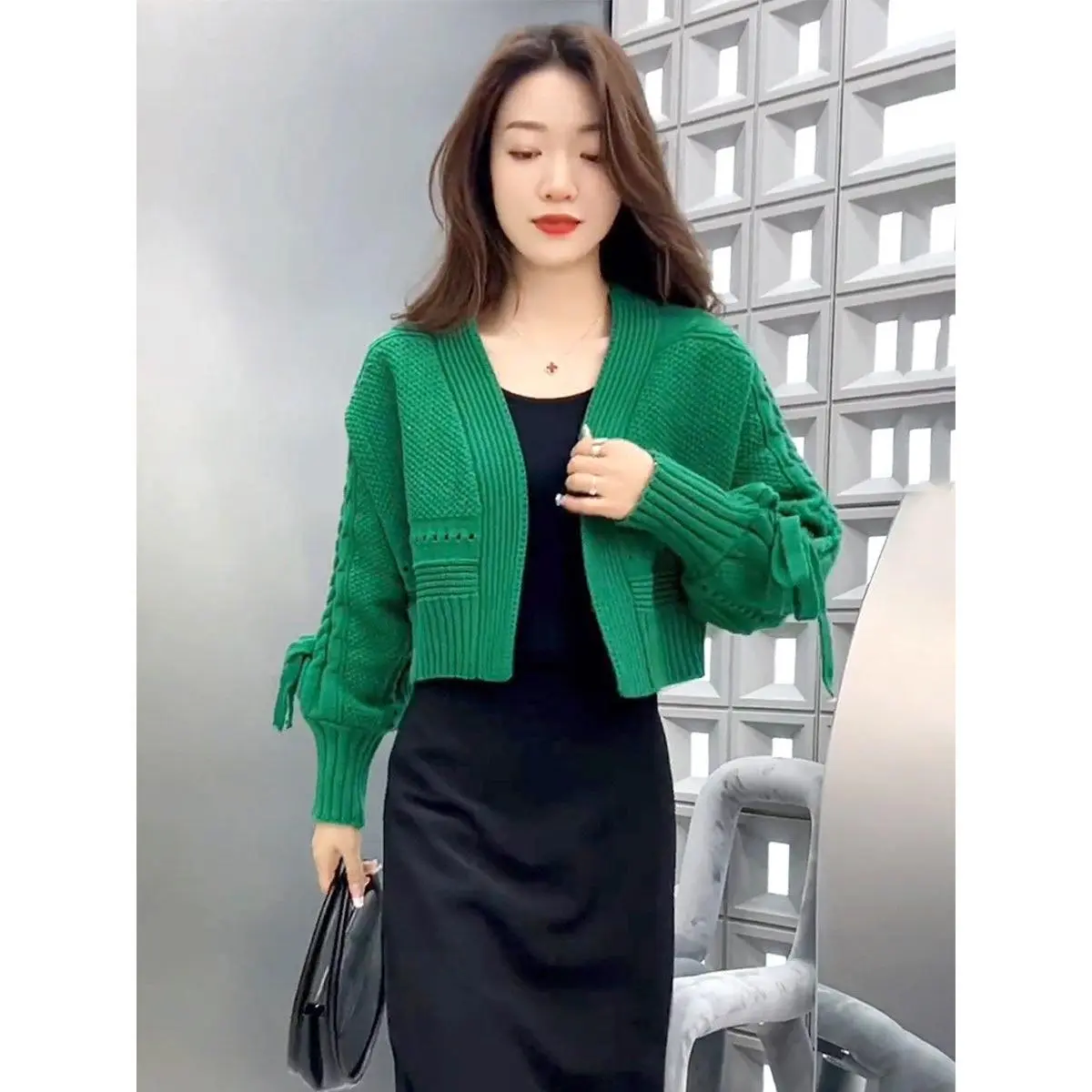 Áo len thường ngày của phụ nữ, áo khoác mùa thu, áo len cardigan, áo ngắn rộng
