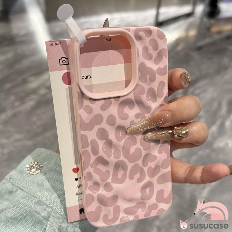 Case HP Untuk Realme C63 C31 C51 C33 C55 C53 C35 C30 C25 C12 C25S Note 50 60 C21Y C25Y C21 C20 C11 C20A C15 7i 5 5i 5S 6i C3 C17 Sweet Pink Leopard Print Gelombang Ruffle Air Mengkilap Soft Cover