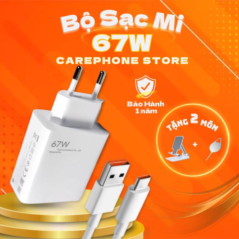 Bộ sạc nhanh  67w chuẩn Mi Tubo Charge - 67W Max 2023 dùng cho mọi điện thoại  trên 33w trở lên(Tặng kèm giá đỡ )- CarePhone