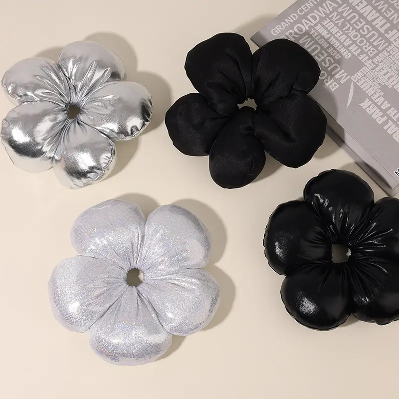 Dây Buộc Tóc Hoa Bánh Mì, Chất Liệu Satin Cao Cấp, Scrunchie Đầy Bông 3D, Thiết Kế Thanh Lịch Women Nữ 2