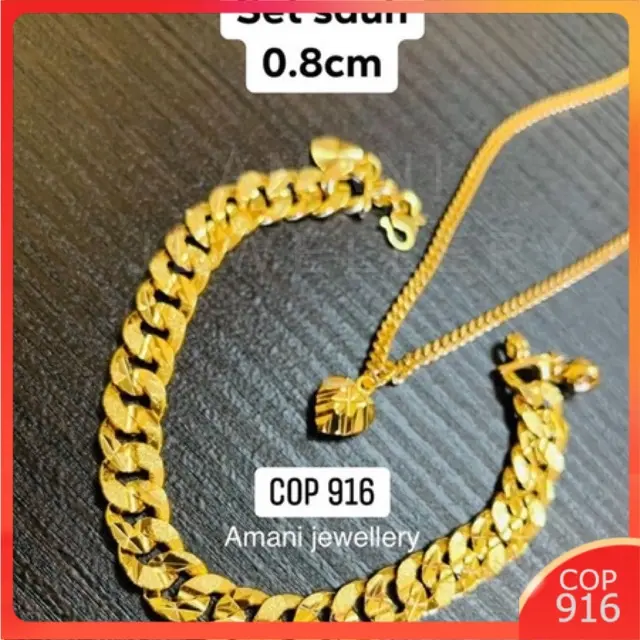 Bracelet set and hand Chain 2 in 1 c0p, in 916 Gold, Korean, for adult and boy, gold plated, by Amani, jewelry