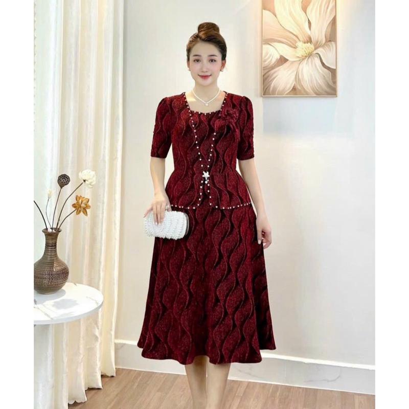 Đầm Đi Tiệc Mã HL618 Dáng Lững Chất vải Thun Nhũ Đính Đá DMC Cao Cấp Từ 50kg đến 75kg Dress Women midi váy kim 0