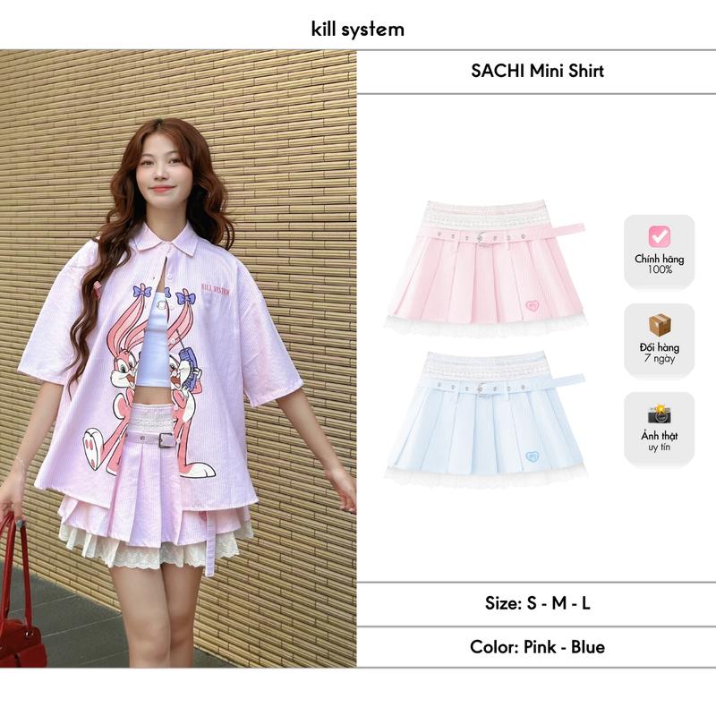  Chân váy ngắn xếp ly kèm belt Sachi KillSystem hai tầng phối viền ren 