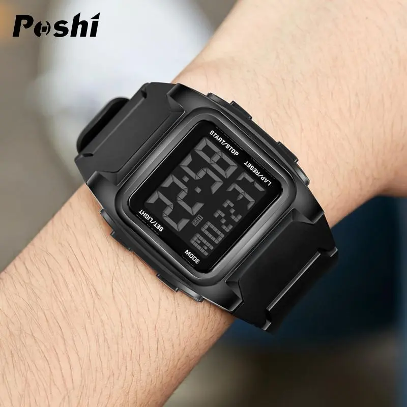 POSHI-Đồng Hồ Điện Tử Chính Hãng Cho Nam, Không Thấm Nước, Thời Trang, Đèn LED Dạ Quang, Quân Đội, Thể Thao, Kỹ Thuật Số