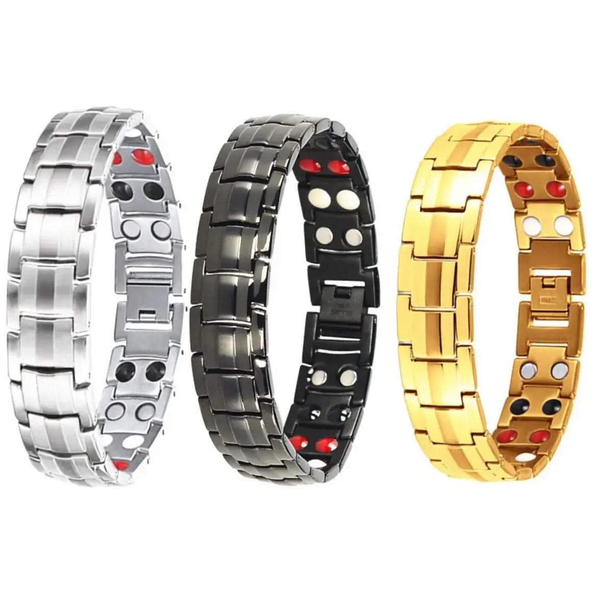 Vòng đeo tay ion âm, nam, nam, 15mm, tháo rời, nam châm hai hàng, vòng đeo tay hợp kim