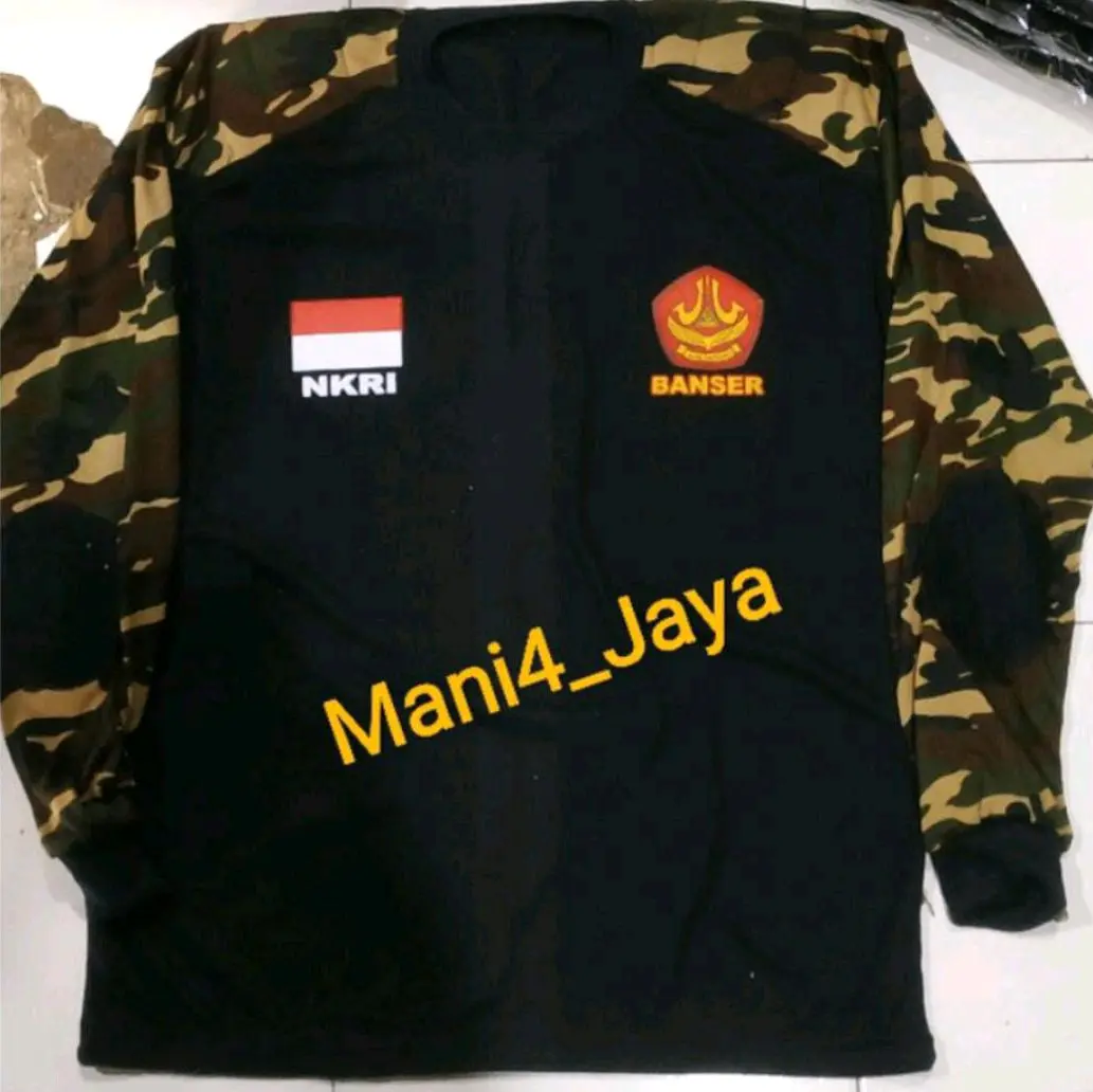 Kaos pjg kombinasi loreng sablon Hitam