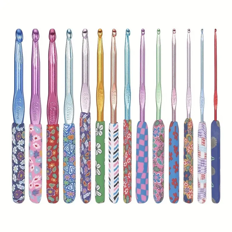 Random Color Soft Ceramic Crochet Hook, 9 Counts/12pcs/14pcs Flower Pattern Crochet Hooks, Easy To Hold Crochet Hook for Arthritis, Crochet Supplies 5