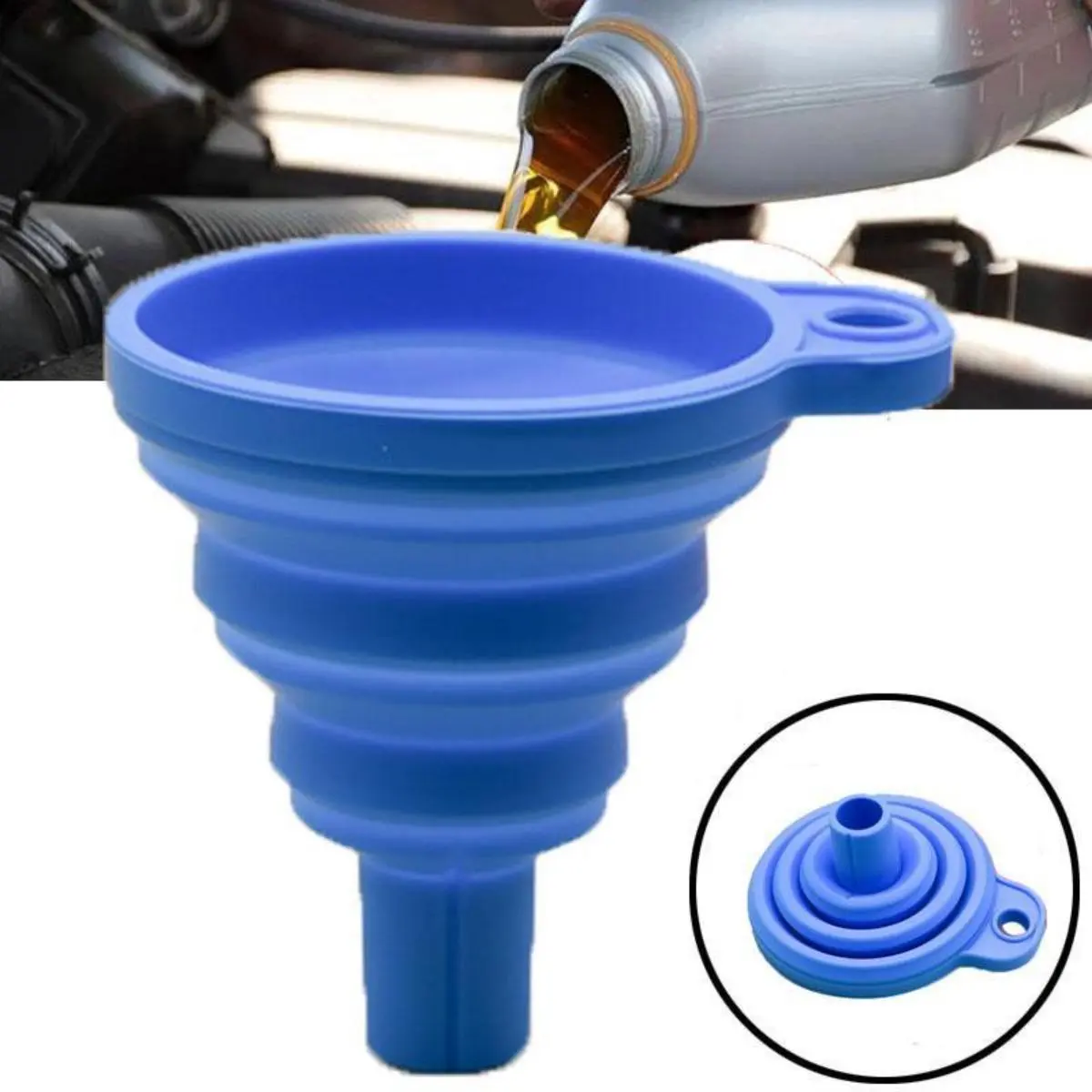 Phễu động cơ, Kiểu Thông Dụng cho ô tô, Làm bằng silicon, Thích hợp cho chất lỏng, Thay đổi chất lỏng máy giặt, Có Thể Gập Lại và Cầm Tay Thích hợp cho dầu động cơ tự động và xăng, Phễu thay đổi chất lỏng