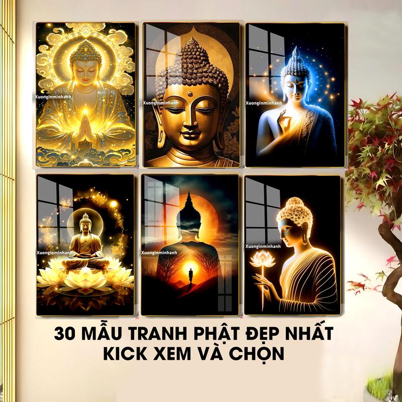 [TRANH PHẬT GIÁO] Tranh gỗ tráng gương dày 13mm - Bo viền vàng cao cấp - Địa tạng Vương - Phật thích ca - Quan âm bồ Tát,... Treo tường phòng thờ, mang lại may mắn bình an hạnh phúc Decor Phòng