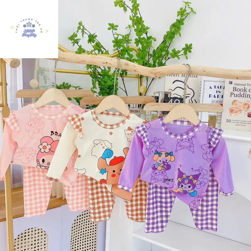 [MS7] Bộ  Dài Tay Thun Tăm Cánh Tiên + Com Bo giá hời Cho Bé Gái Phối Quần nhiều họa tiết  Dễ Thương Cho Bé Gá từ 5-16kg ,mềm mại,thông thoáng. 2