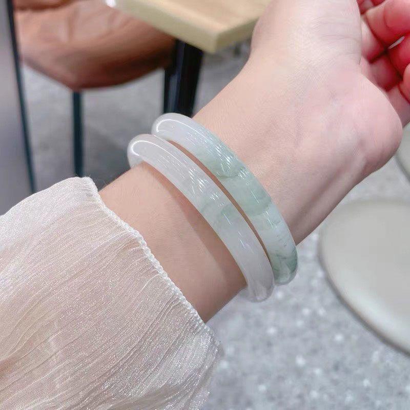 Vòng Tay Ngọc Lục Bảo Jucai Phong Cách Cổ Trang Xinjiang, Ngọc Bích Núi Tây Tạng Giả, Vòng Tay Ngọc Bích Hoa Nổi Bingcui, Dành Cho Nữ, Vòng Tay Tròn Béo Danqing Giả Núi Tây Tạng 4