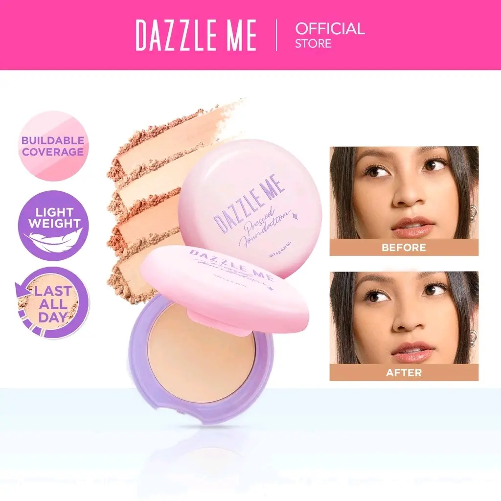DAZZLE ME Muse Pressed Foundation | Long Lasting Filter Like Blurring Matte Compact Powder Oil-control Bedak Padat