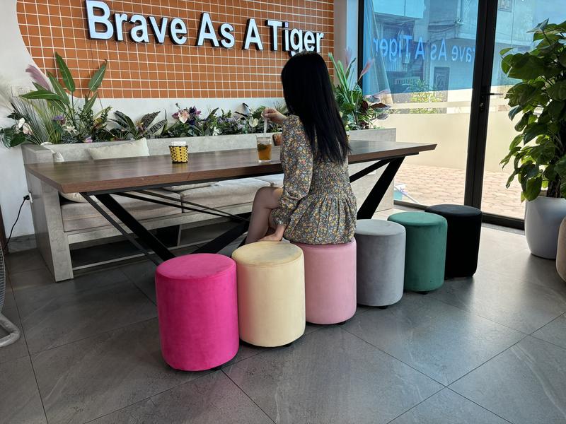 Đôn ngũ sắc, Đôn ngồi bàn trang điểm, đôn ngồi sofa kích thước 40x30x30 khung gỗ nệm mút dán nâu bàn _