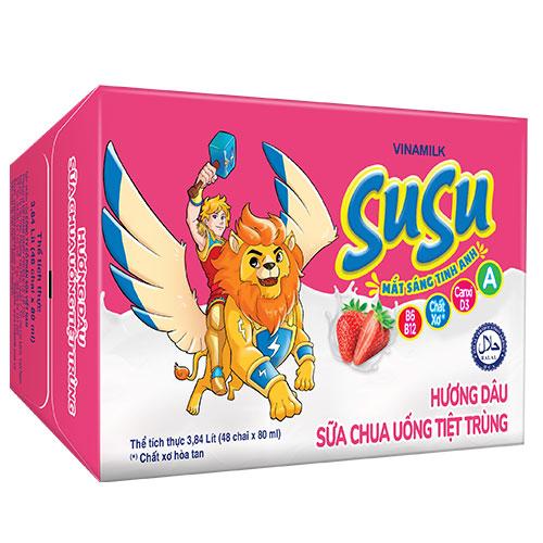 Sữa Chua Uống Tiệt Trùng Vinamilk SuSu hương Dâu - Thùng 48 chai 80ml