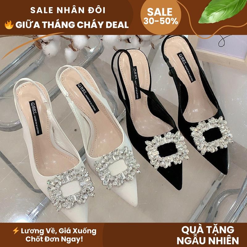 (TẶNG HỘP GIÀY) Giày cao gót 7p, Sục quai hậu gót nhọn da nhung tuyết phối đá vuông cao cấp 2 màu ( MIỄN SHIP - FORM 1.5) shoes nữ - mã SP. SH701 đẹp đi chơi, đi làm thoải mái