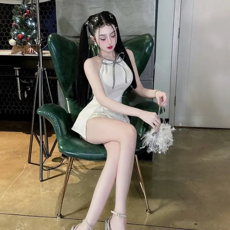 Set áo peplum cổ yếm nơ xẻ tà mix quần short cotton 5