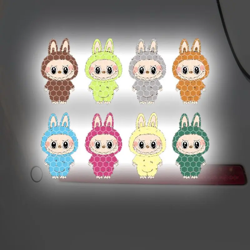 New Labubu Car Sticker Nighttime Strong Reflective Warning Sticker for Cars, Electric Vehicles, Helmets, Motorcycle Decoration, Scratch Cover Solar Charged Multi-Mode Bike Tail Light