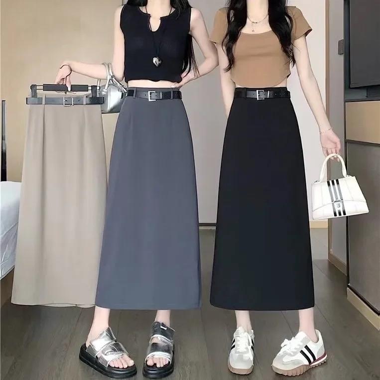 Chân váy midi dáng dài kèm đai chân váy công sở thời trang dễ phối đồ năng động phong cách Hàn Quốc 8