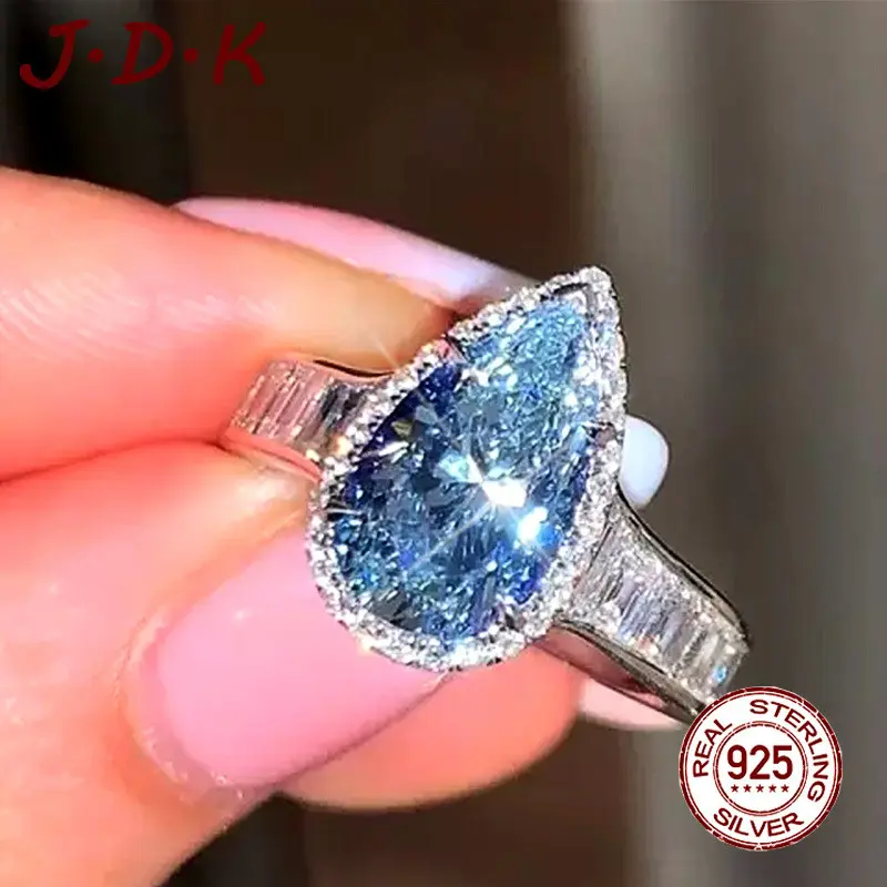 JDK Cincin Tunangan Zircon Perak 925 Biru Laut Baru