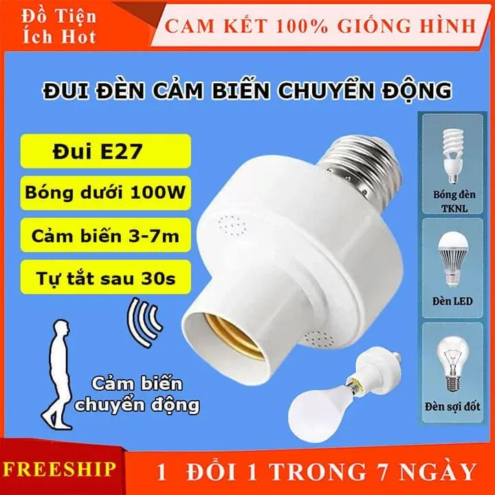 Đui đèn cảm biến chuyển động tự bật tắt E27, đuôi đèn xoáy cảm ứng chuyển động radar tiết kiệm điện