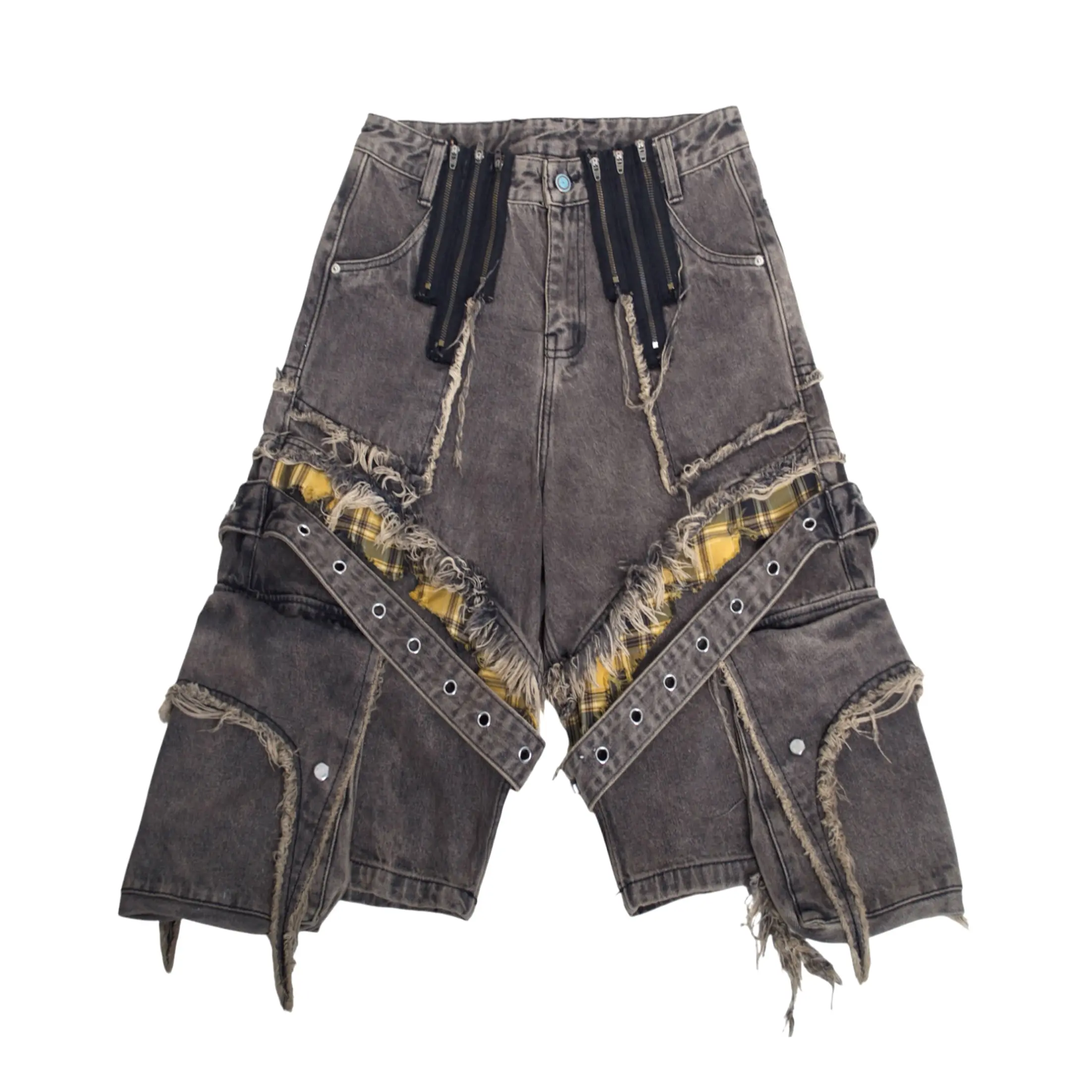 QUẦN SHORT DENIM ỐNG RỘNG PHỐI FLANNEL NUMB LABEL - PYRITE 3 QUARTER SHORT PANTS