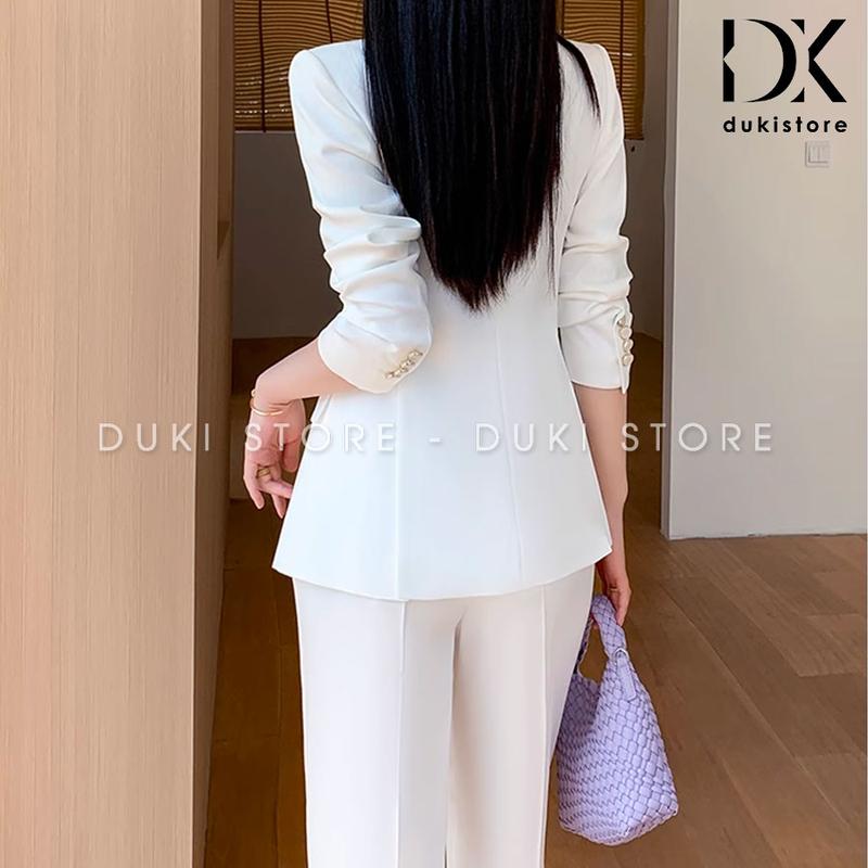 Bộ vest nữ 2 cúc ngang quần ống suông màu trắng sang trọng DKX0050 - DUKI STORE 3
