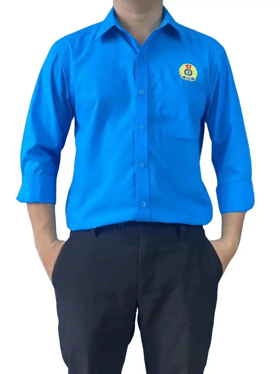 Áo công đoàn sơ mi cao cấp dáng công sở, logo thêu Menswear Nam Có Túi Shirt