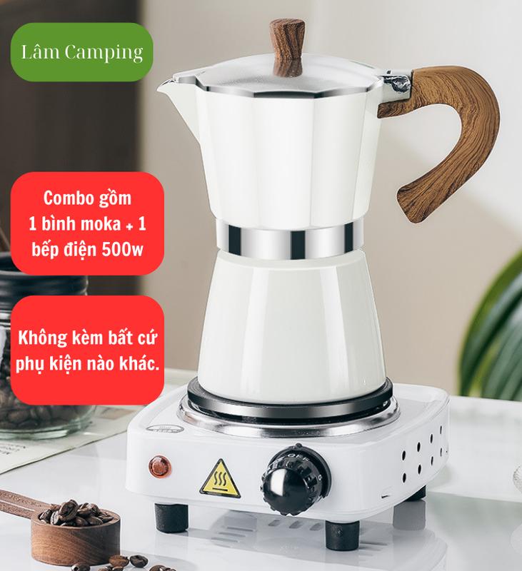 Combo bình pha cà phê moka 300ml + bếp điện 500w, phin chứa tối đa 30gr cf tùy độ mịn