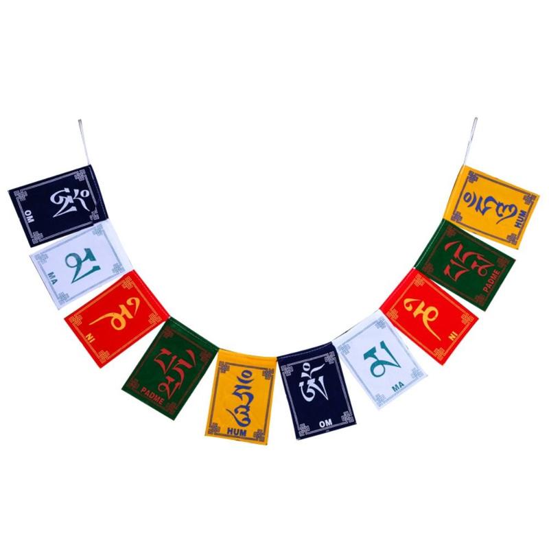 10 cái/dây Tây Tạng guanyin sáu ký tự Mini Cờ cầu nguyện đầy màu sắc Năm màu Vải flanen Cờ ngựa Cờ Nghi Lễ Phật Giáo Ban công