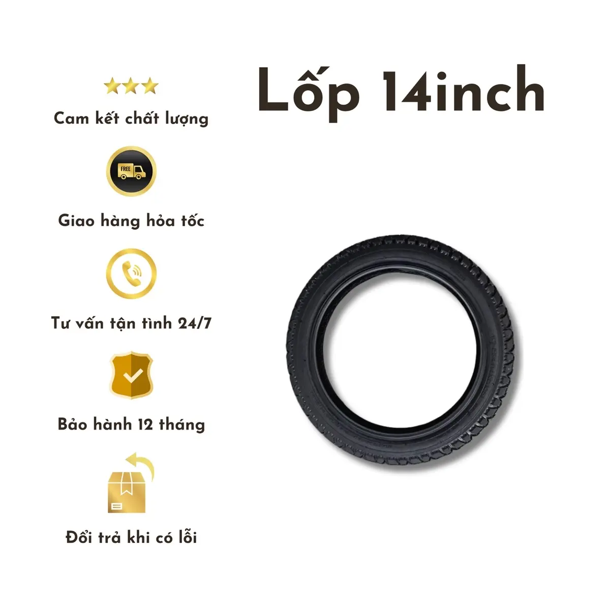 Lốp đặc không săm 14inch xe đạp điện trợ lực