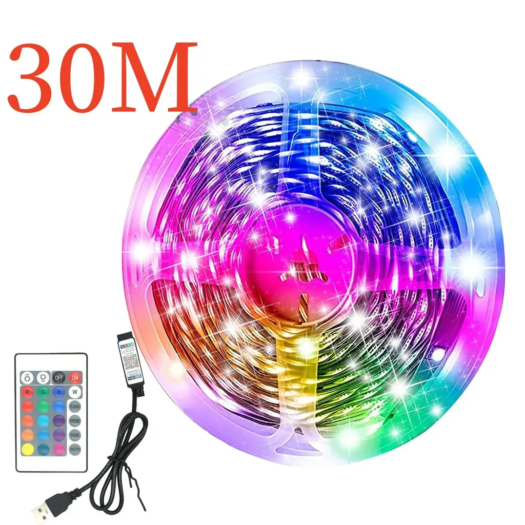 24 key RGB  Led Strip Lights 2M-30M 5V USB led strip TV BackLight Room Decoration Led Tape Diode Flexible Ribbon ready stock   T+Y