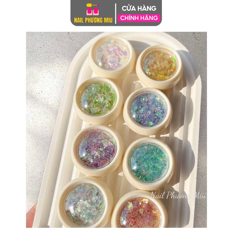 Set Nhũ Kim Tuyến Nail 8 Màu, Nhũ Vảy Cá Trang Trí Móng, Làm Đẹp Móng Tay Chân, Chất Liệu Nhũ Siêu Sáng Làm Nail Sơn Gel dap  gelgom