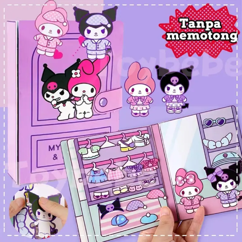 Sanrio Quiet book Cinnamoroll Kuromi Buku Diy Handmade Toys Paper Doll House hand Pom Pom Purin Pochacco Animal House Mainan Edukasi Busy Book Buku Aktifitas Anak Anak Mudah Disusun Bahan kertas Art 60gr Tebal Tidak Mudah Rusak Murah diy Mainan 5