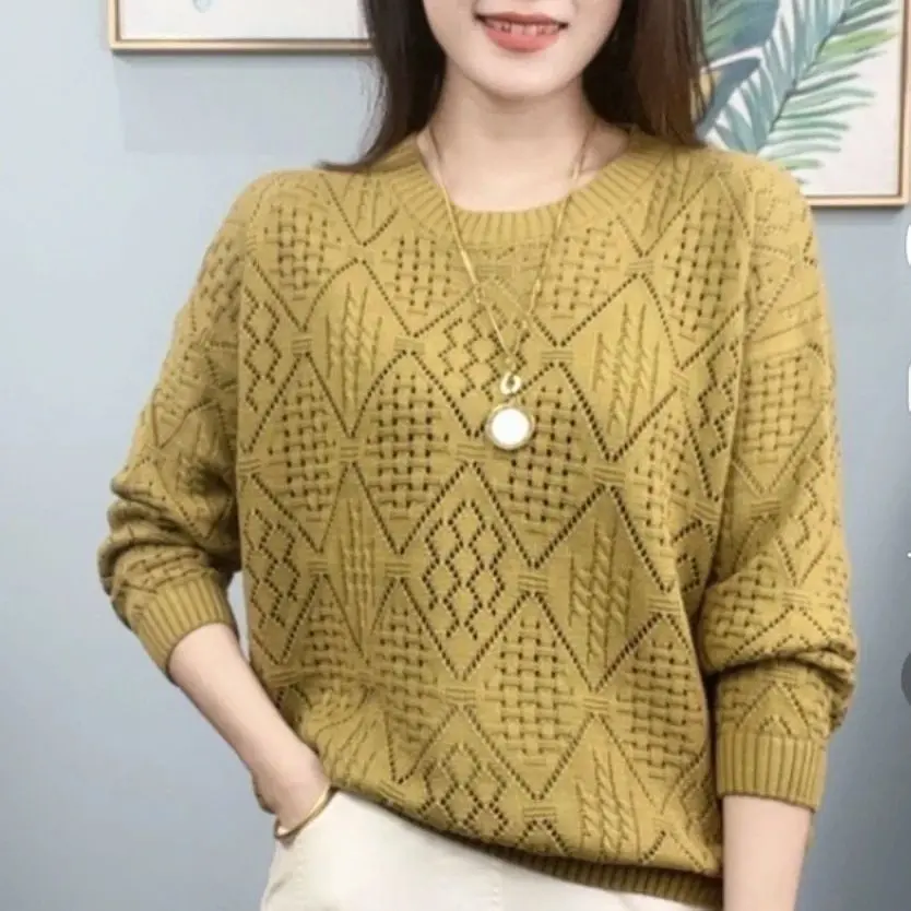 French Hollow Knitted Sweater for Women Spring Clothes New Fashionable Stylish Loose Slim and Comfortable All-Matching Women's Long-Sleeve Shirt Knitwear Womenswear