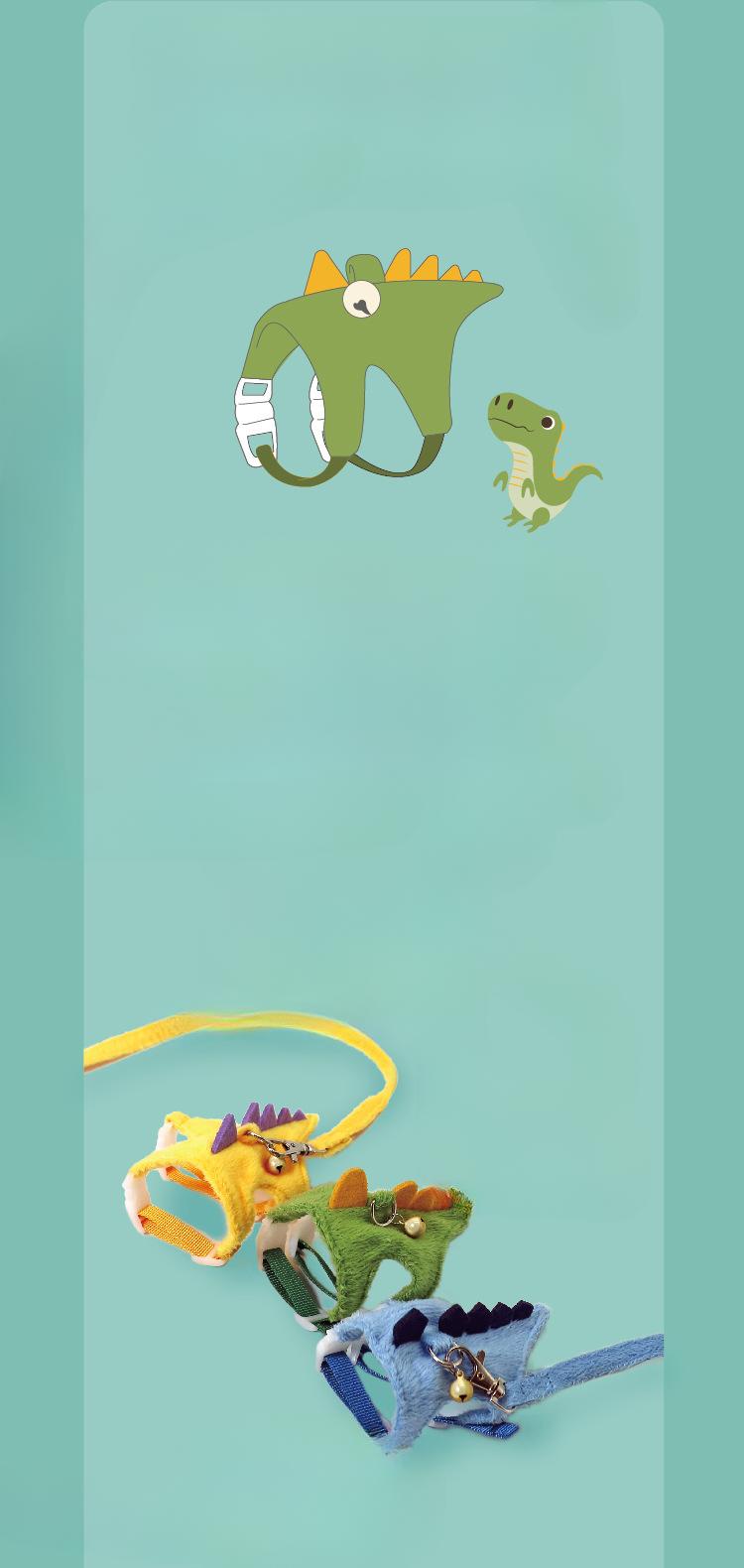 Product Introduction of Pet mink, ferret, dinosaur shaped traction rope, adjustable walking mink rope 2