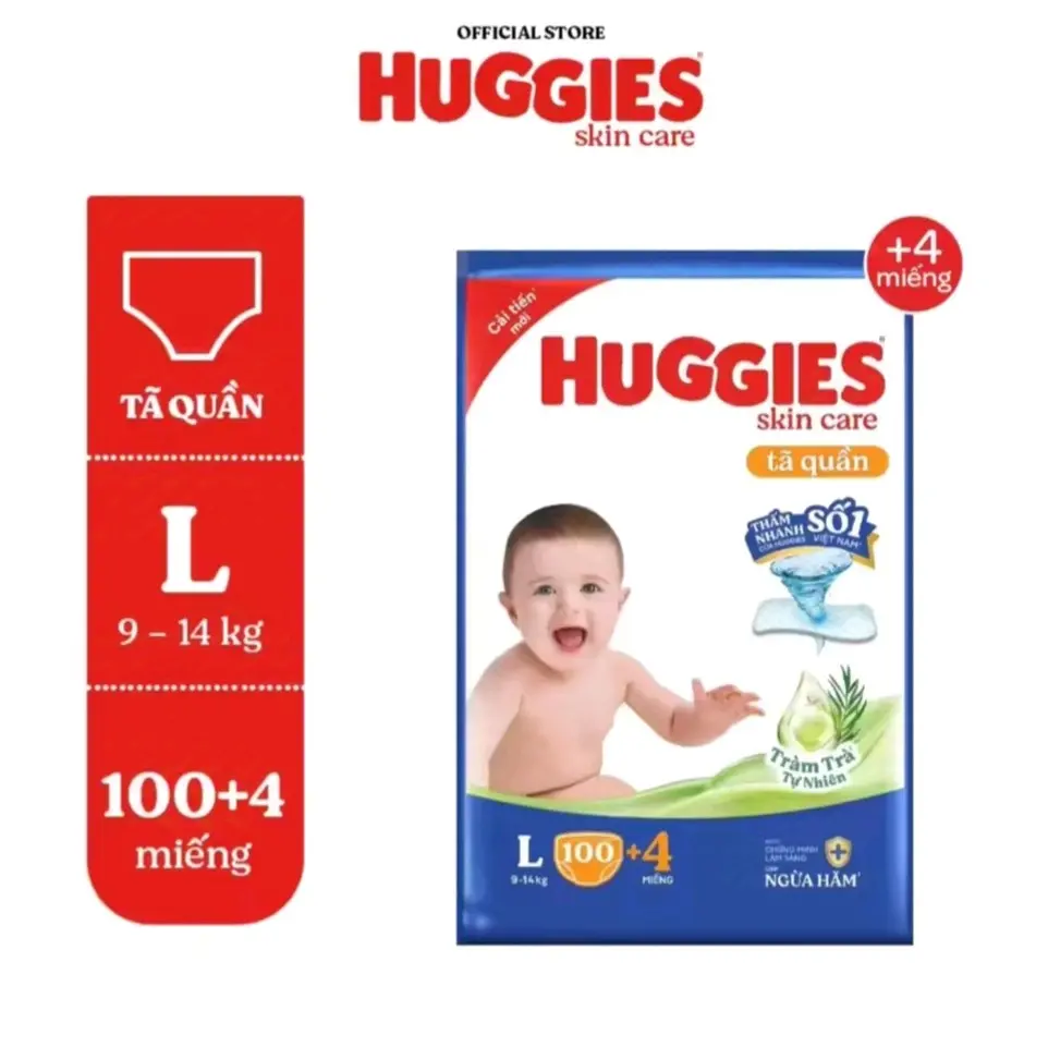 Tã quần Huggies L104 dành cho bé 9 đến 14 kg mẫu mới dày 5mml tã  bỉm gia hân tả  cho đùi ếch sleepy