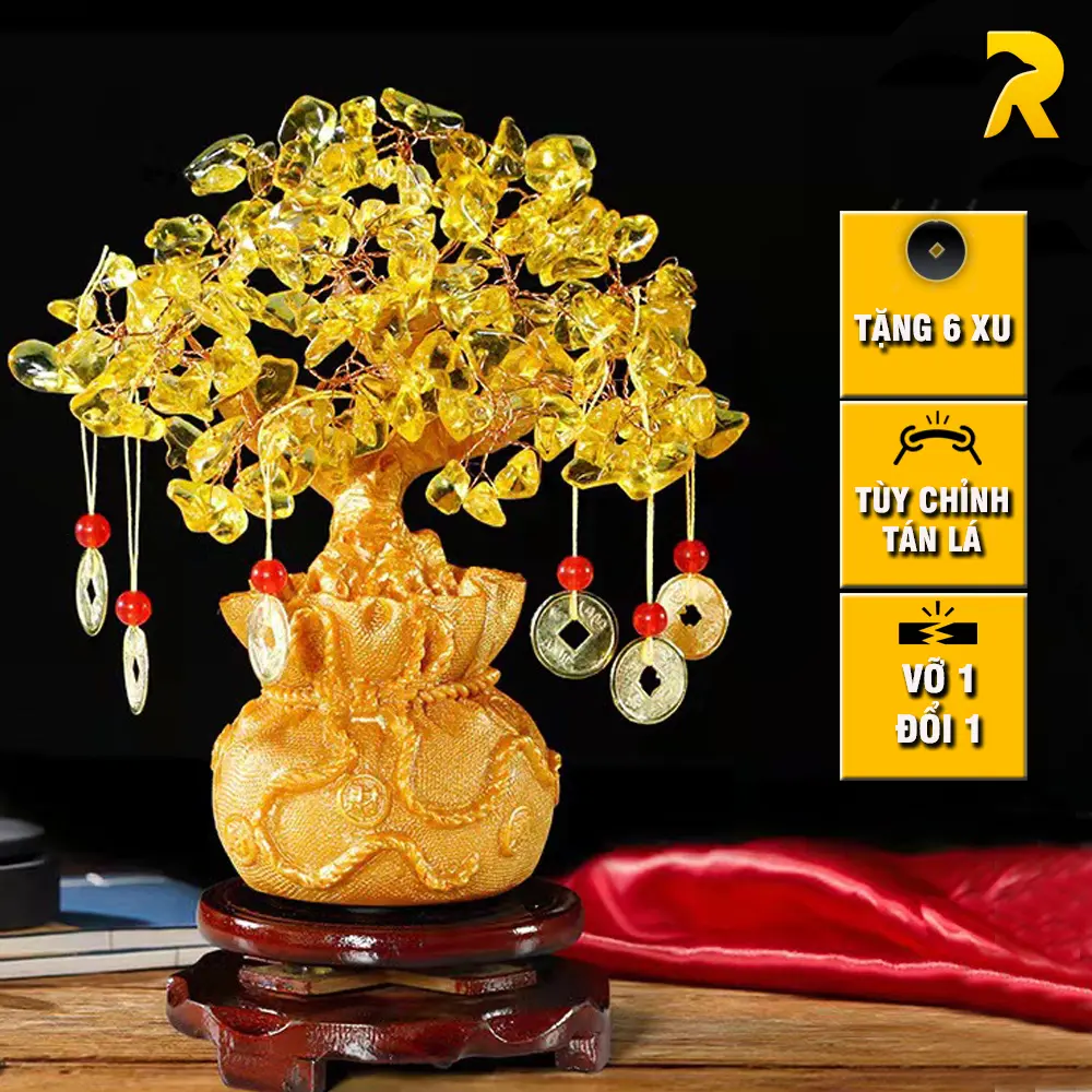 Cây Phát Tài Phát Lộc Để Bàn Thờ Tủ Kệ, Cây Kim Tiền Thong Thủy, Cây Tài Lộc Thạch Anh Decor