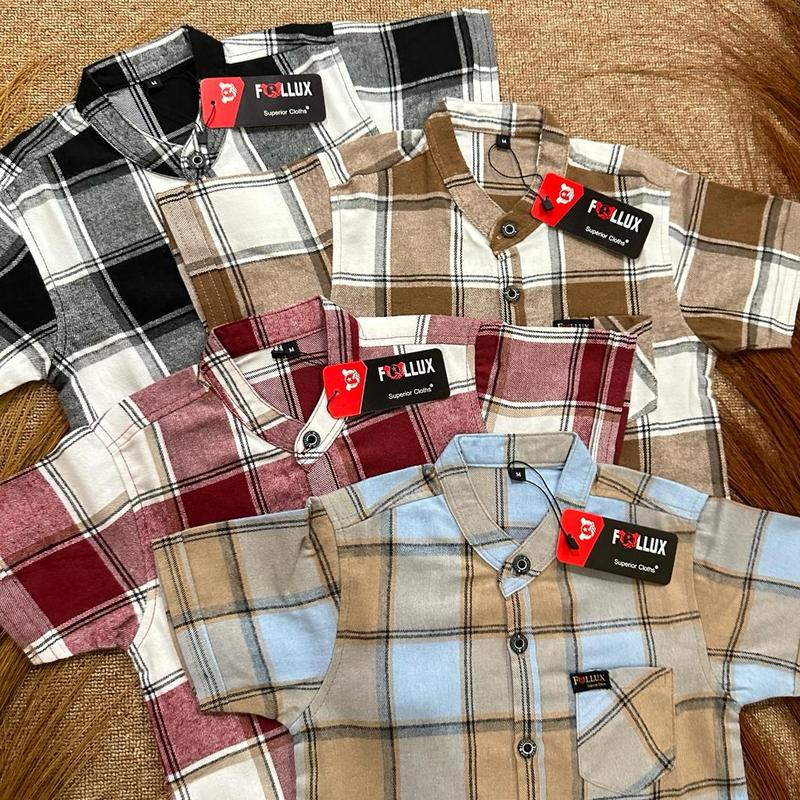 Follux - Kemeja Flanel Import anak laki-laki lengan pendek bahan lembut dan nyaman Fashion kids 1