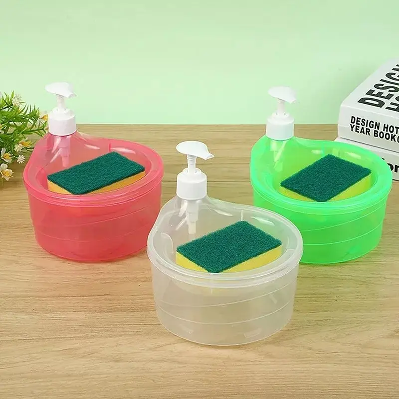 Tempat Sabun Cair Cuci Piring Bentuk Bulat Soap Pump Dispenser 2in1 / Sponge Wadah Sabun Viral Plastik