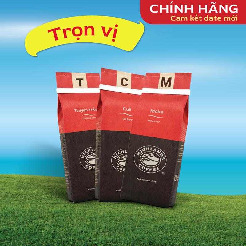 [Combo Trọn Vị] Bộ 3 Cà phê rang xay Culi, Moka, Truyền Thống Highlands Coffee 200g Cafe 4