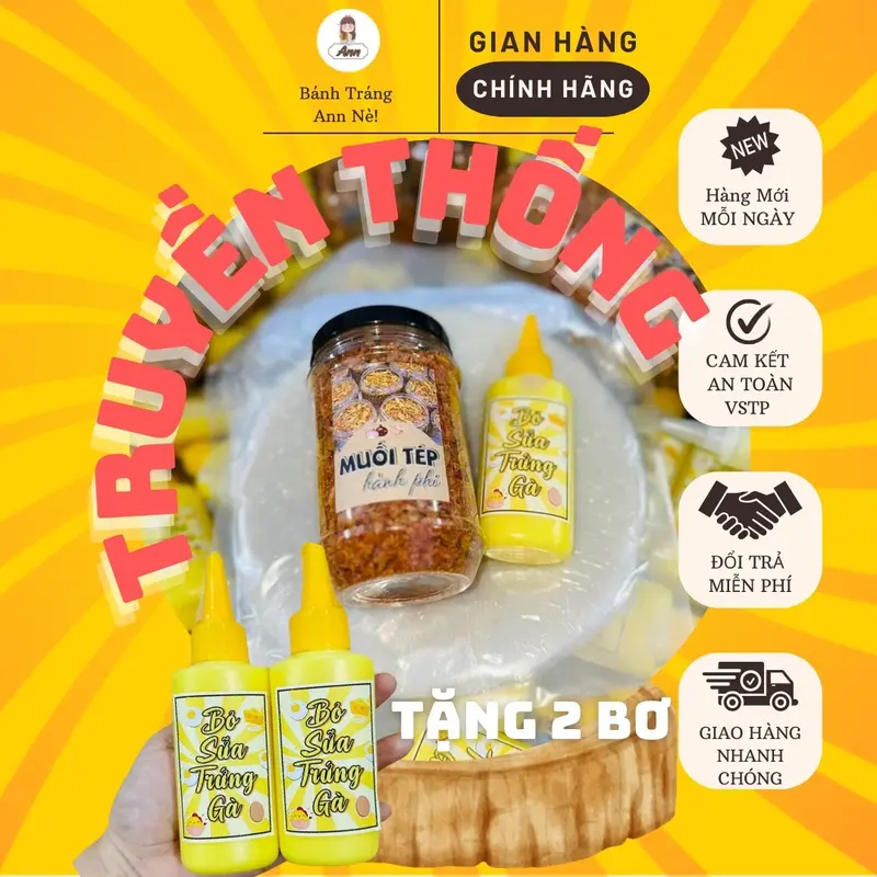 Combo Truyền thống: ( Tặng 2 Bơ )300gr Bánh Tráng Phơi Sương + 200gr Muối Tép + 100gr Bơ, BÁNH TRÁNG ANN NÈ - Đồ ăn vặt Snacks 1