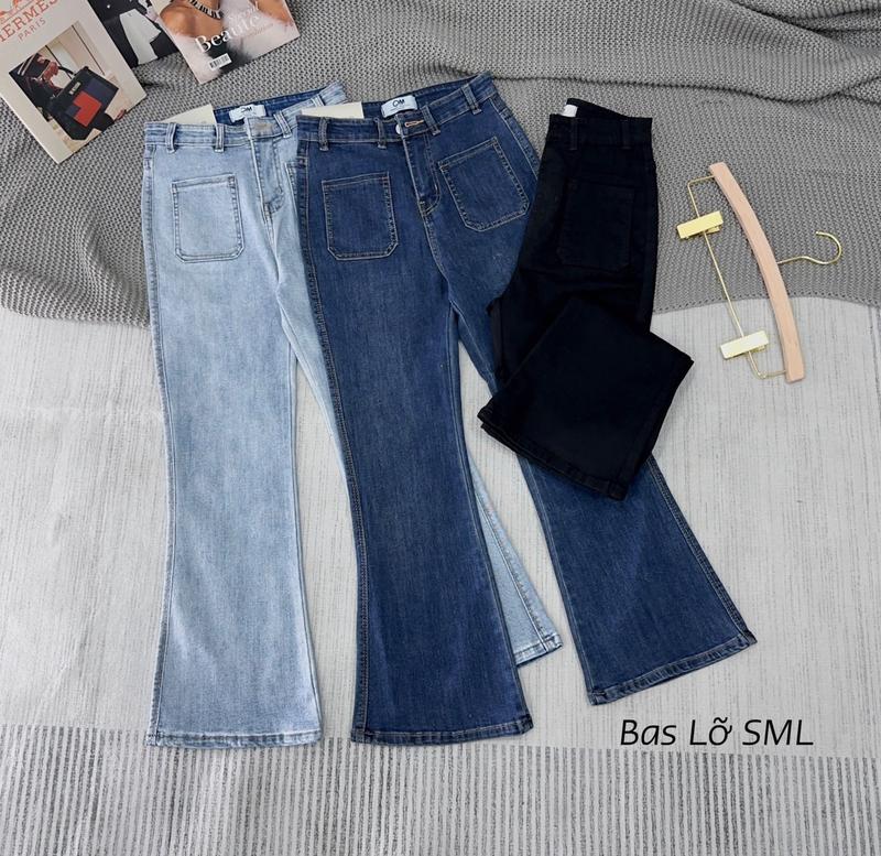 Quần Jeans ống loe 9 tấc lai cuốn phối túi vuông Menswear Nam Có Túi Denim