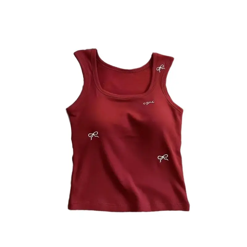Áo Vest Mỏng Cho Nữ, Có Đệm Ngực Cố Định, Thiết Kế Thêu, Có Nơ, Kiểu Y 8