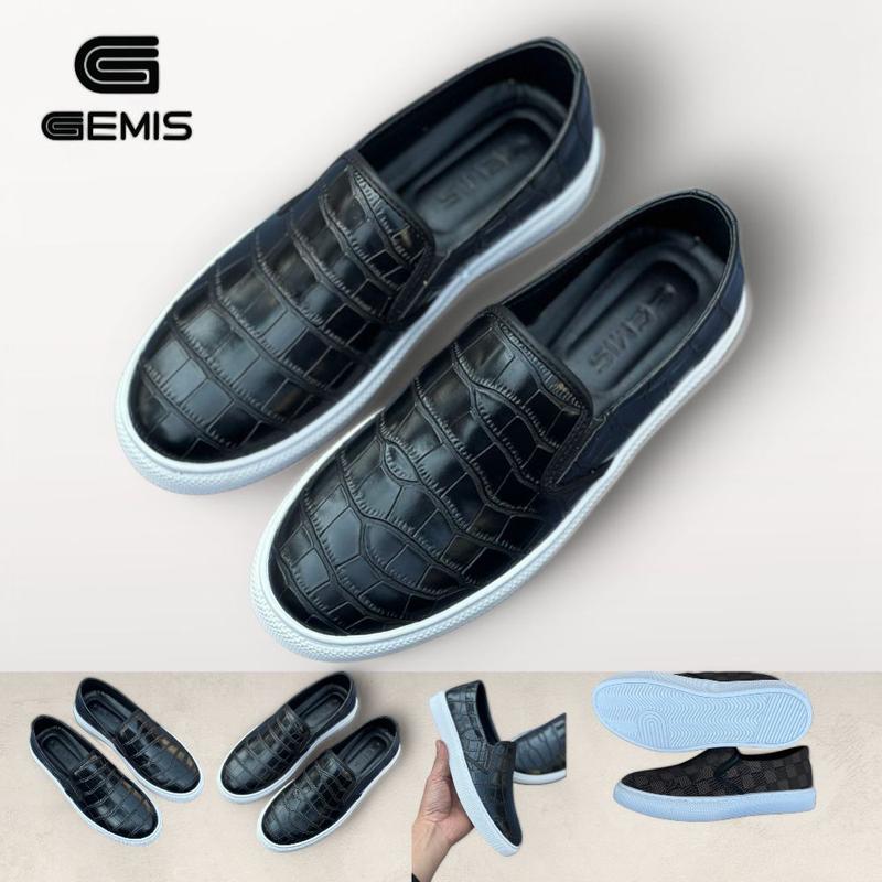   Chính Hãng Full Box  Giầy lười nam boy phố màu Fun đen Vân cá xấu đế cao xu khâu rất chắc chắn GiàY Shoes giày lười da giay slip Jean Loafer 