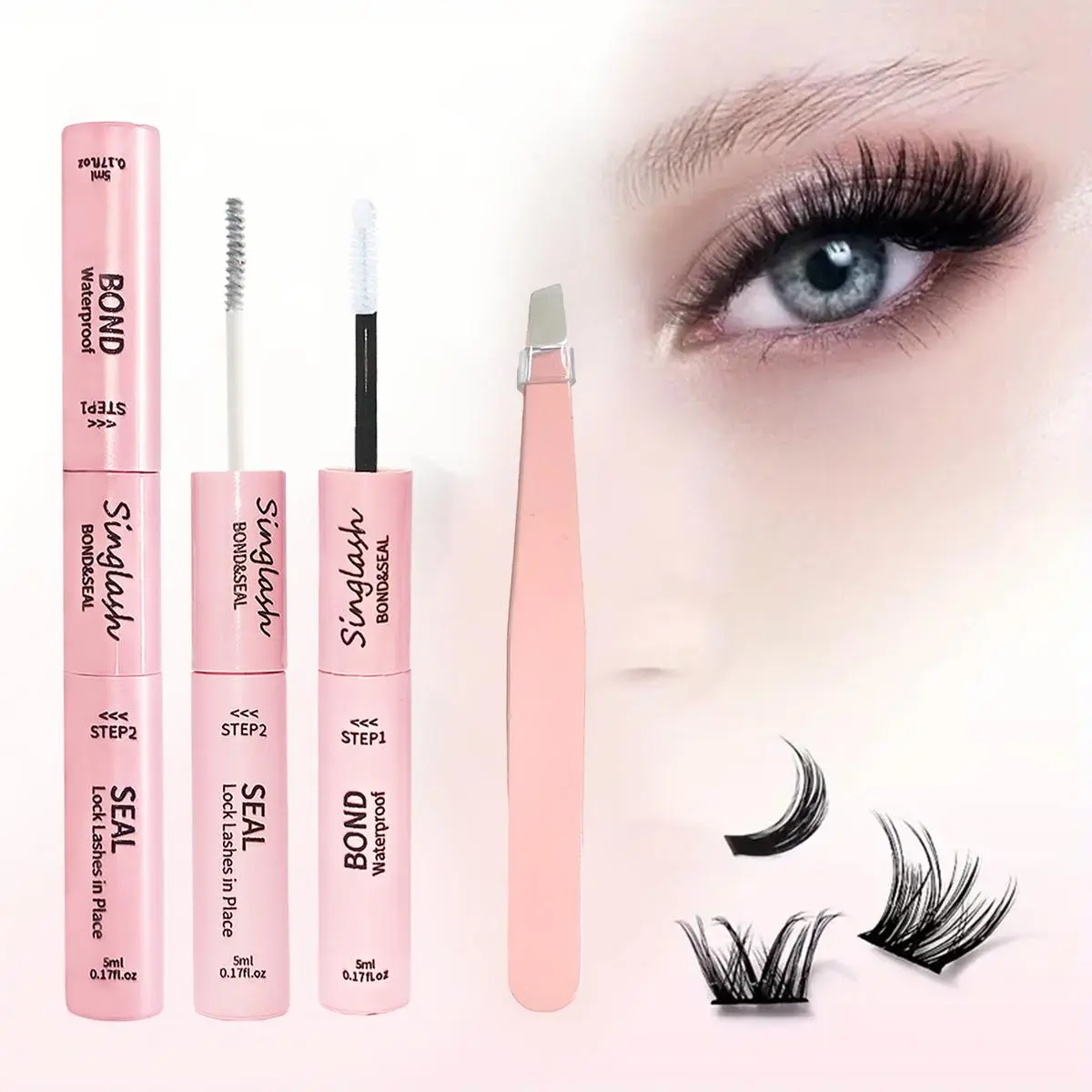 Eyelash Glue & Tweezers Set, Long Lasting Eyelash Extension Glue, Portable Eyelash Tweezers, Professional Eye Makeup Tool for Women & Girls, Cosmetic