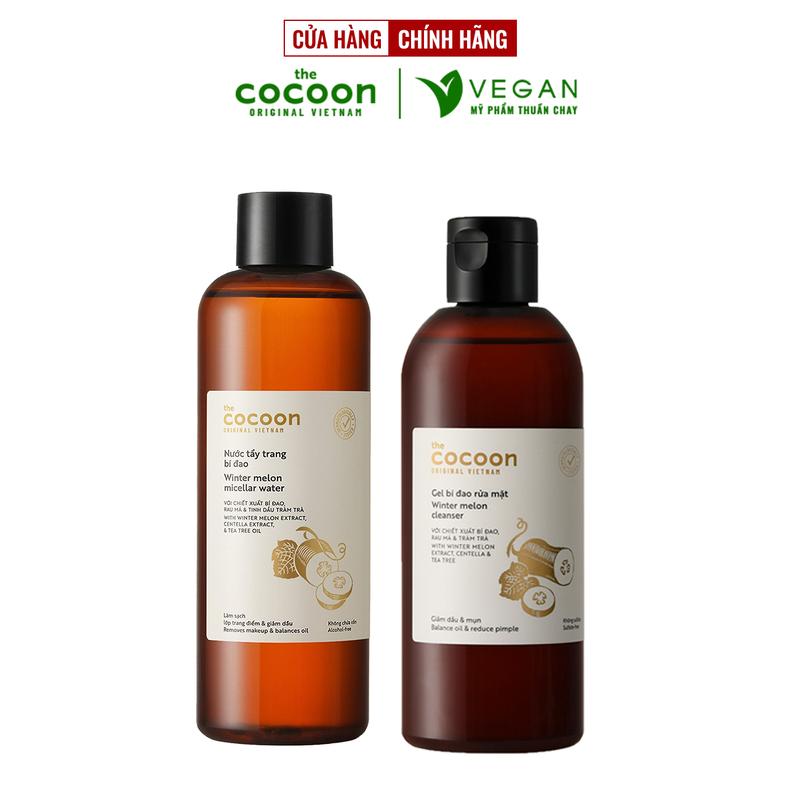 COMBO Nước tẩy trang bí đao Cocoon 500ml + Gel bí đao rửa mặt 310ml Cosmetic dành cho da dầu, da mụn - Mỹ Phẩm Thuần Chay